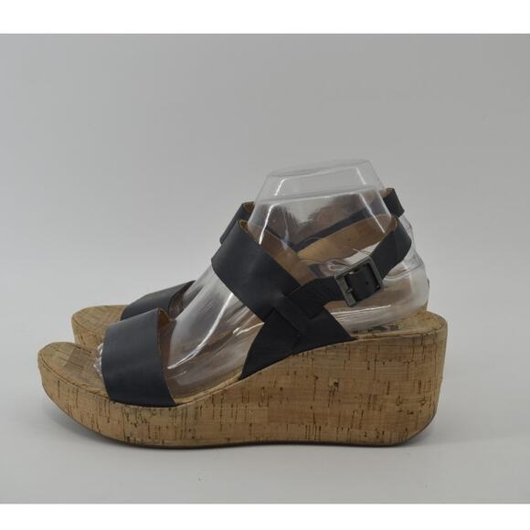 Korks By Kork-Ease Austin Black Leather Wedge Sandals Size 9 - Picture 13 of 16